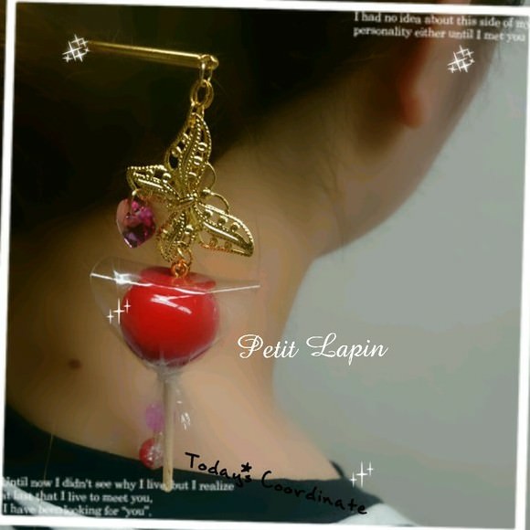 蝶々とりんご飴の簪(かんざし)髪飾り